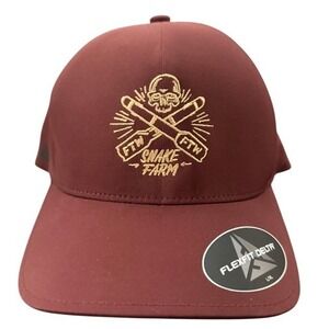 Snake Farm FTW Skull Crossed Bats Flexfit Delta Baseball Cap L XL Maroon